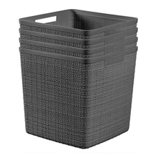 Curver Jute 11" Cube Basket, Resin Plastic Storage Bin, Grey Flannel, 4 Pack