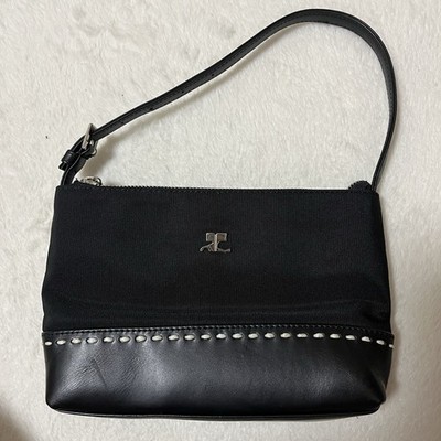 Vintage Courreges Black Canvas Leather One Shoulder Bag Y2K Top Handle Authentic