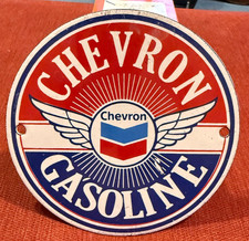 VINTAGE CHEVRON GAS GASOLINE PORCELAIN SIGN