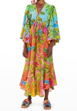 Farm Rio ombré forest ruffle Tropical Multicolor Maxi Dress XL EXTRA LARGE NWOT