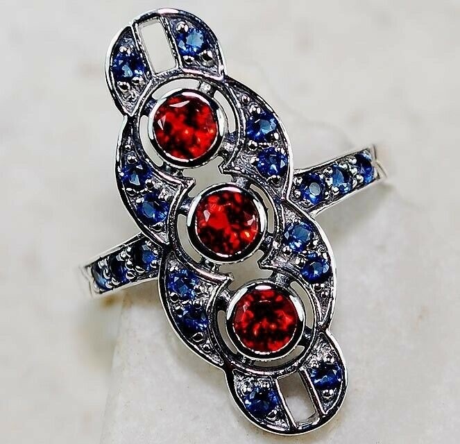 2CT Fire Garnet 925 Sterling Silver Filigree Ring Sz 6 F6-5