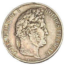 France 1848 Louis Philippe I .900 Silver 5 Francs coin Domard Paris mint KM# 749