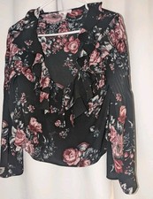 Floral Long Sleeve Blouse with Ruffle Details Size S
