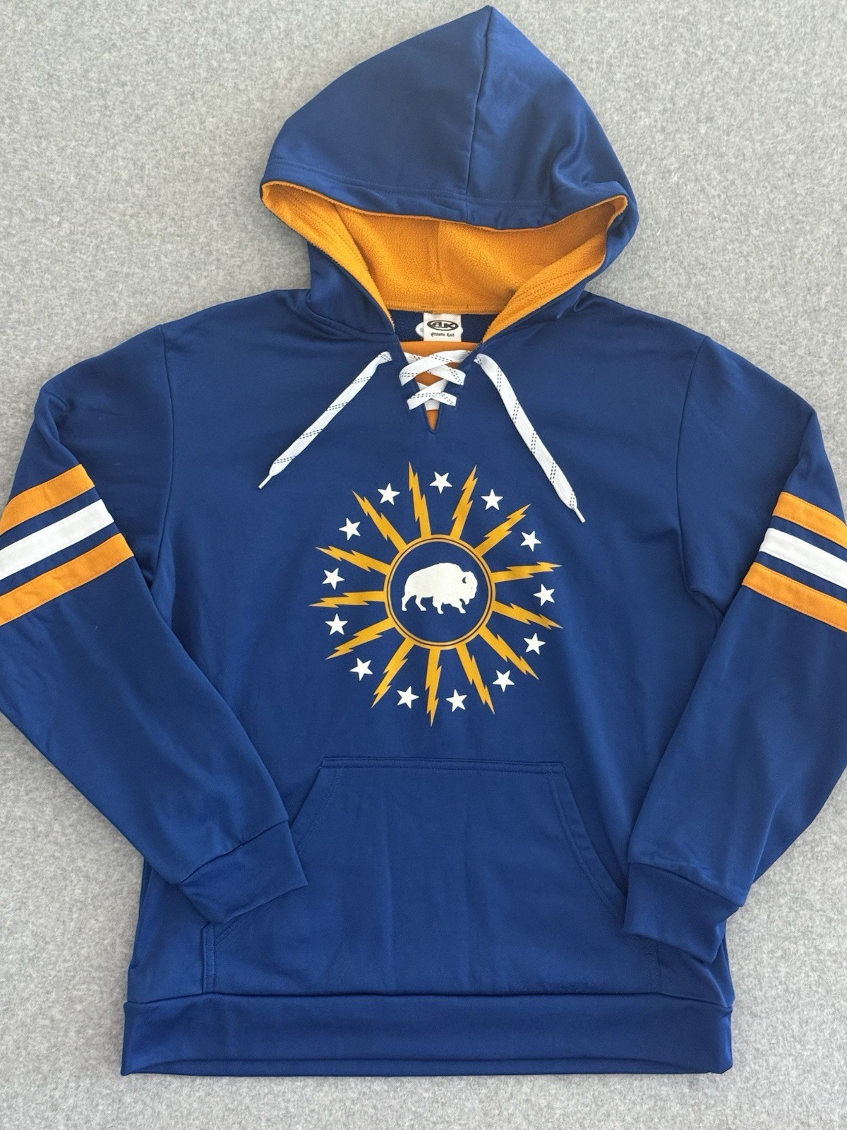 Buffalo Bolt Sabres Puck Lace-Up Pullover Hockey Hoodie Royal Blue Men’s Large