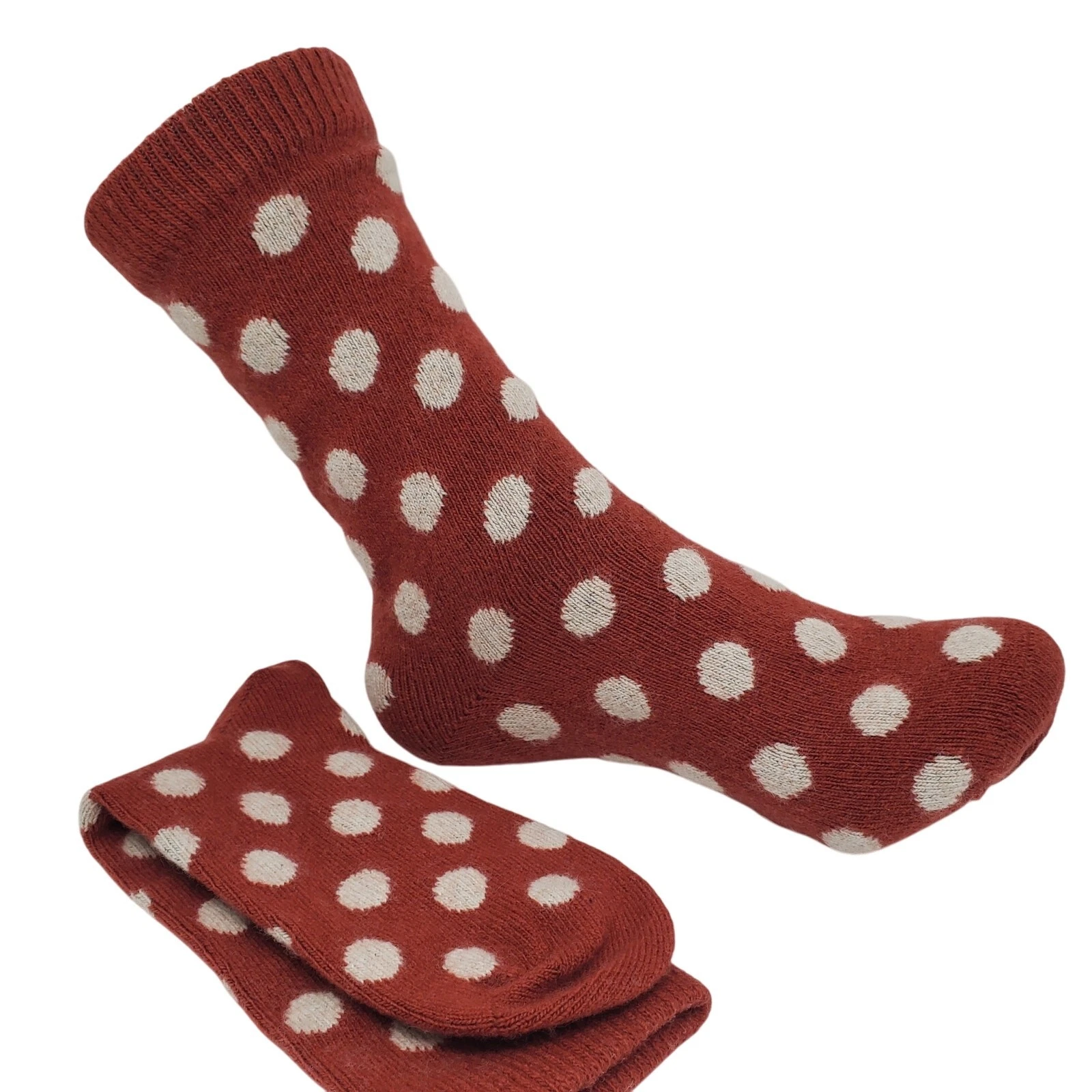 New Garnet Hill Dot Socks 9-11 Warm Cozy Cashmere Blend Crew Orange Holiday Gift