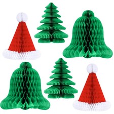 , Christmas Hat and Tree Honeycomb - Pack of 6  Christmas Table Centerpieces...