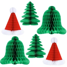 , Christmas Hat and Tree Honeycomb - Pack of 6 | Christmas Table Centerpieces...