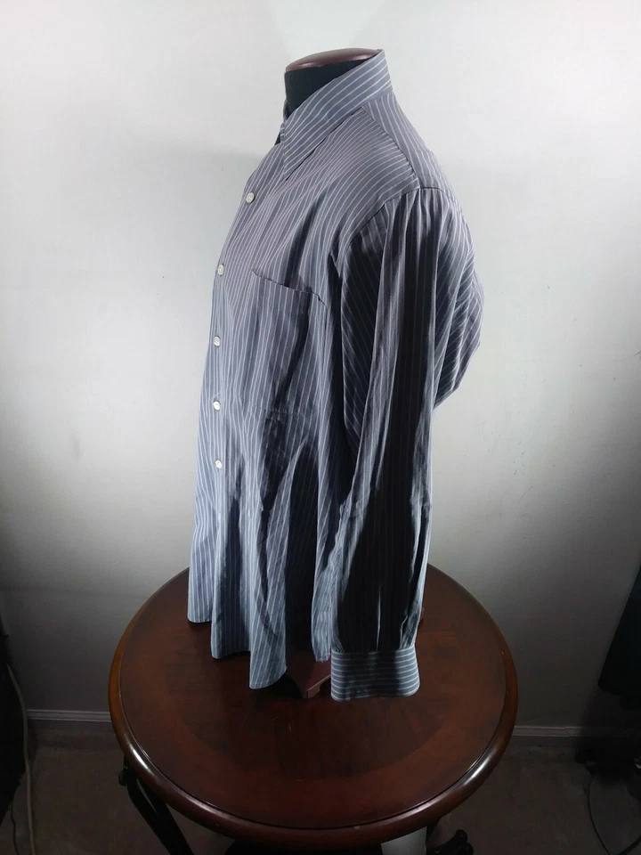 Camisa Paul Fredrick Abotonada Para Hombre 16-32 Gris Algodón a Rayas Hecha en EE. UU. Foto 2 de 4