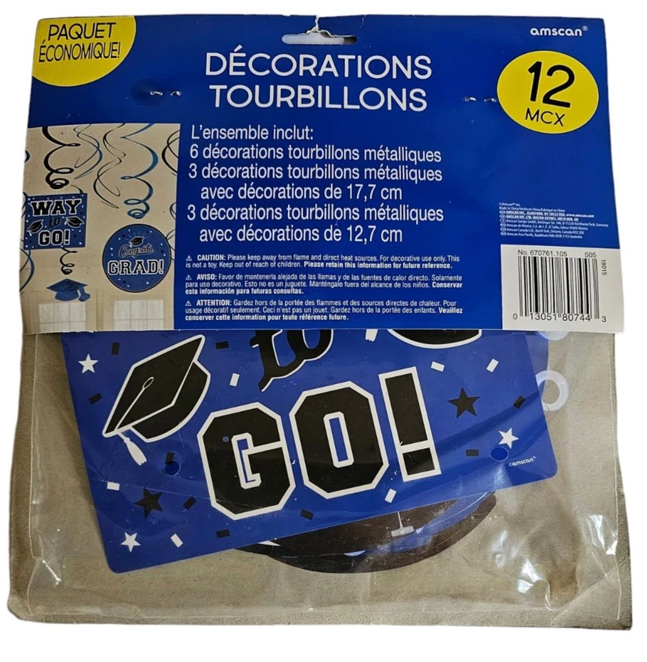 Amscan 12 Piece Graduation Swirl Cutout Decorations Blue & Black Congrats Cap - Image 3 of 3