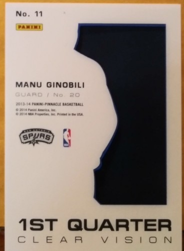 2013-14 panini pinnacle manu ginobili 1st quarter clear vision no. 11 - Picture 7 of 11