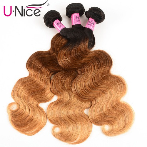 UNice Cambodian Ombre Brown Body Wave 3 Bundles Human Hair Weave Hair Extensions - Picture 2 of 14