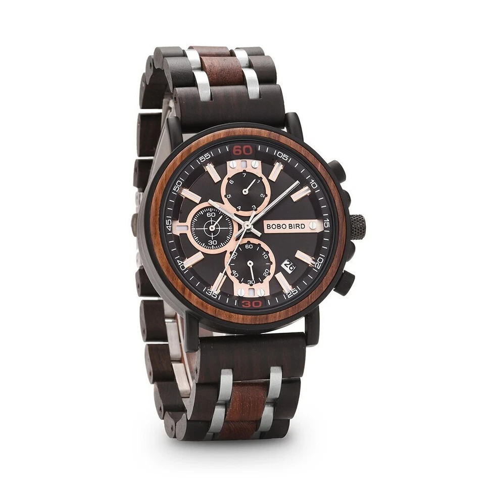 Herren Holz Armbanduhr Holzuhr Chronograph Armbanduhr Geschenk Geburtstag - Bild 2 von 4