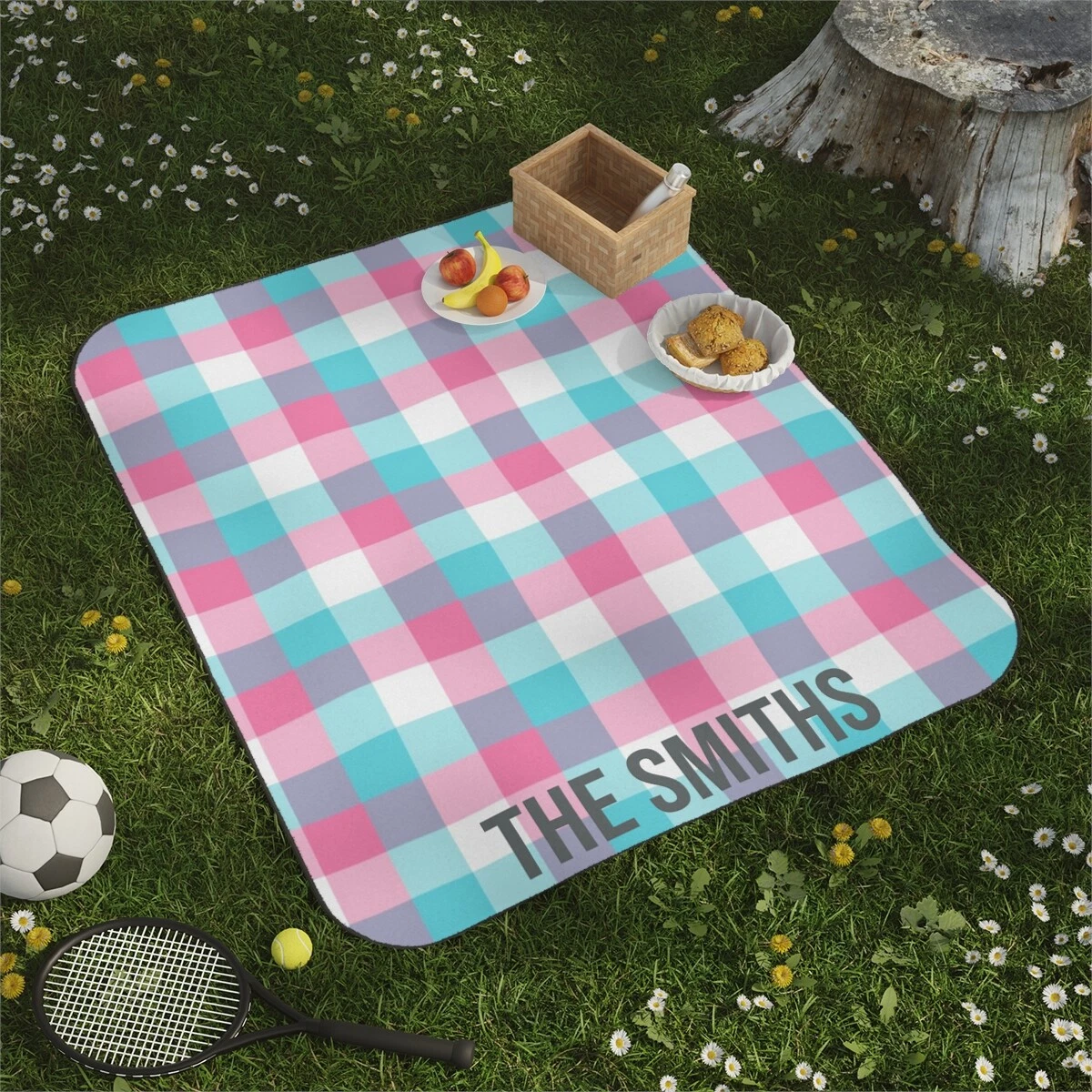 Personalized Picnic Blanket Colorful Plaid Water Resistant Outdoor Blanket