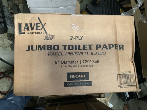 12/Case Lavex Janitorial 2-Ply Jumbo Toilet Paper Roll w/ 9 Diameter White Bulk