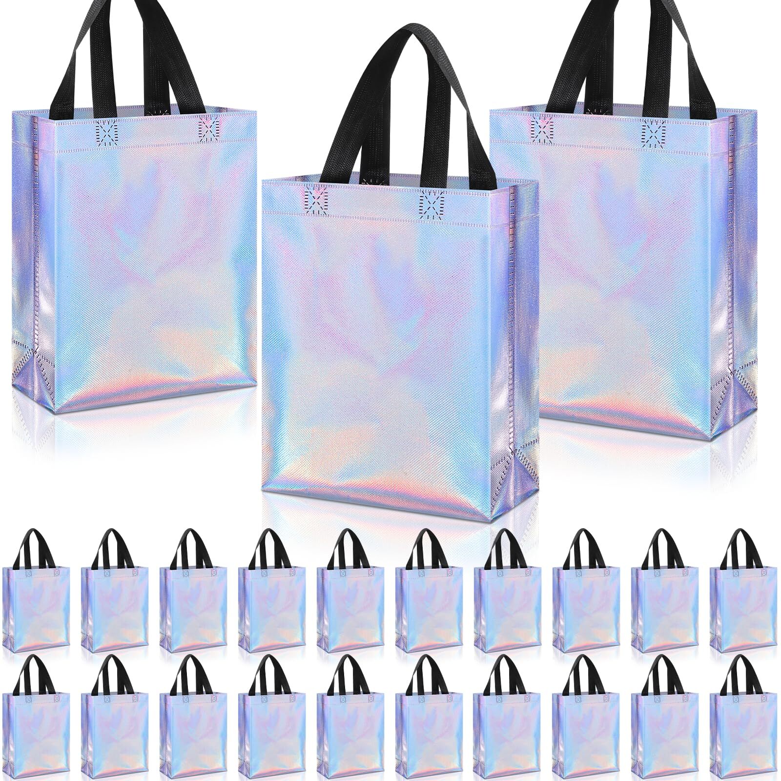 48 Pack Reusable Gift Bags with Handles Iridescent Gift Bags Bulk Metallic Go...