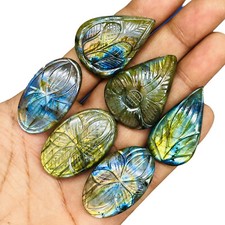 6 Pc Natural Carved Labradorite 35.5-37mm Huge Pendant Size Flashy Gemstones Lot