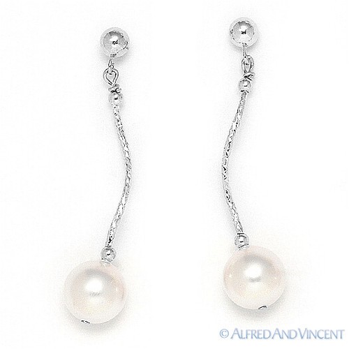 8 mm Orecchini a goccia pendenti perla coltivata acqua dolce in oro giallo o bianco 14k - Foto 3 di 3