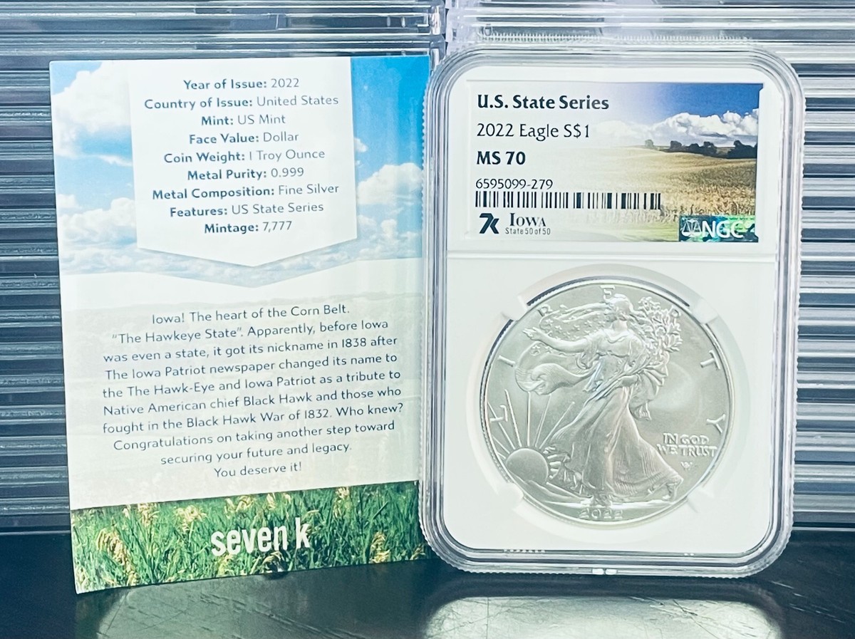 7k American Silver Eagle U.S. State Series Coin graded NGC MS70