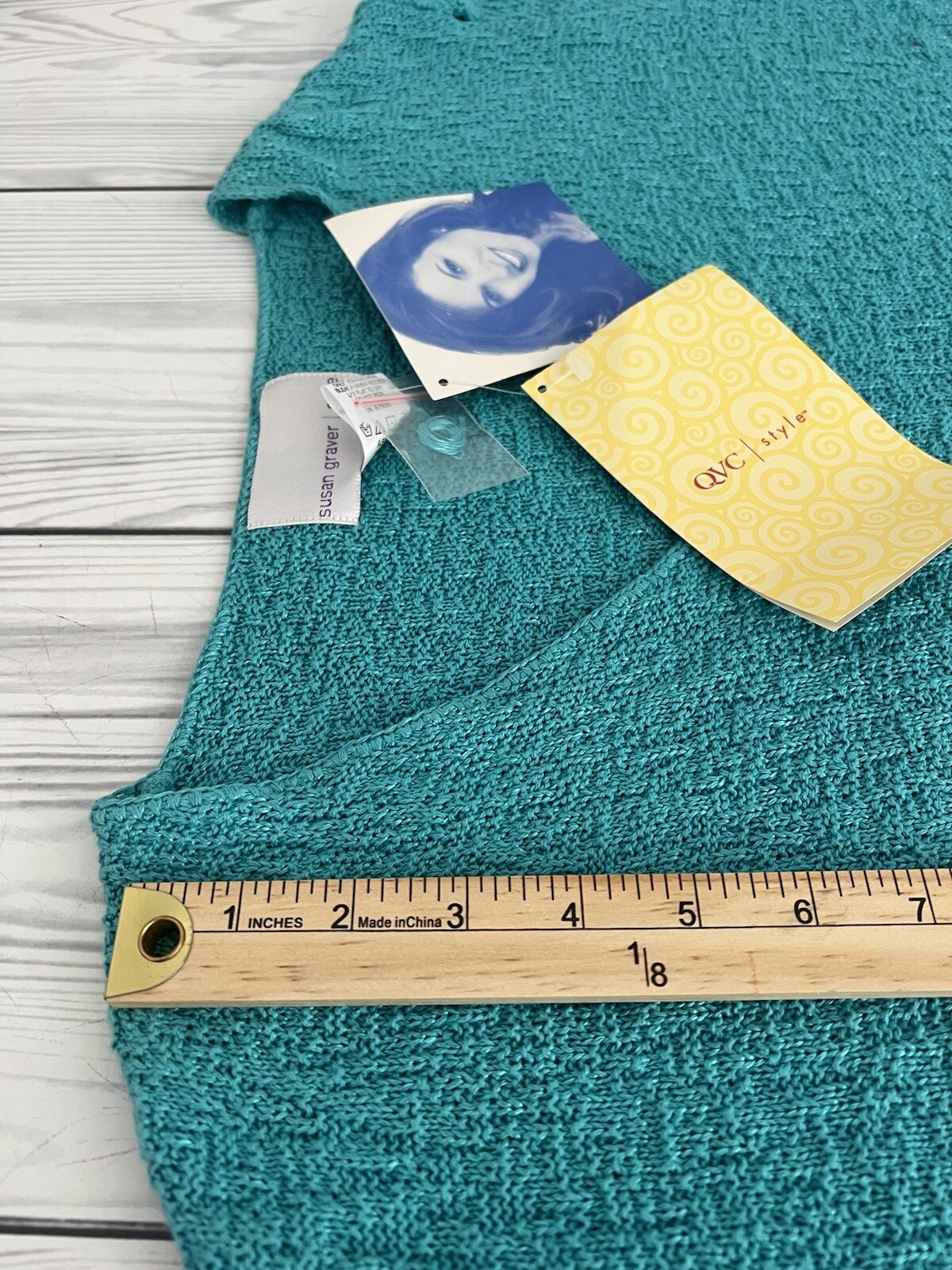 Susan Graver Sweater Womens XL Green Blue Short Sleeve Scramble Knit