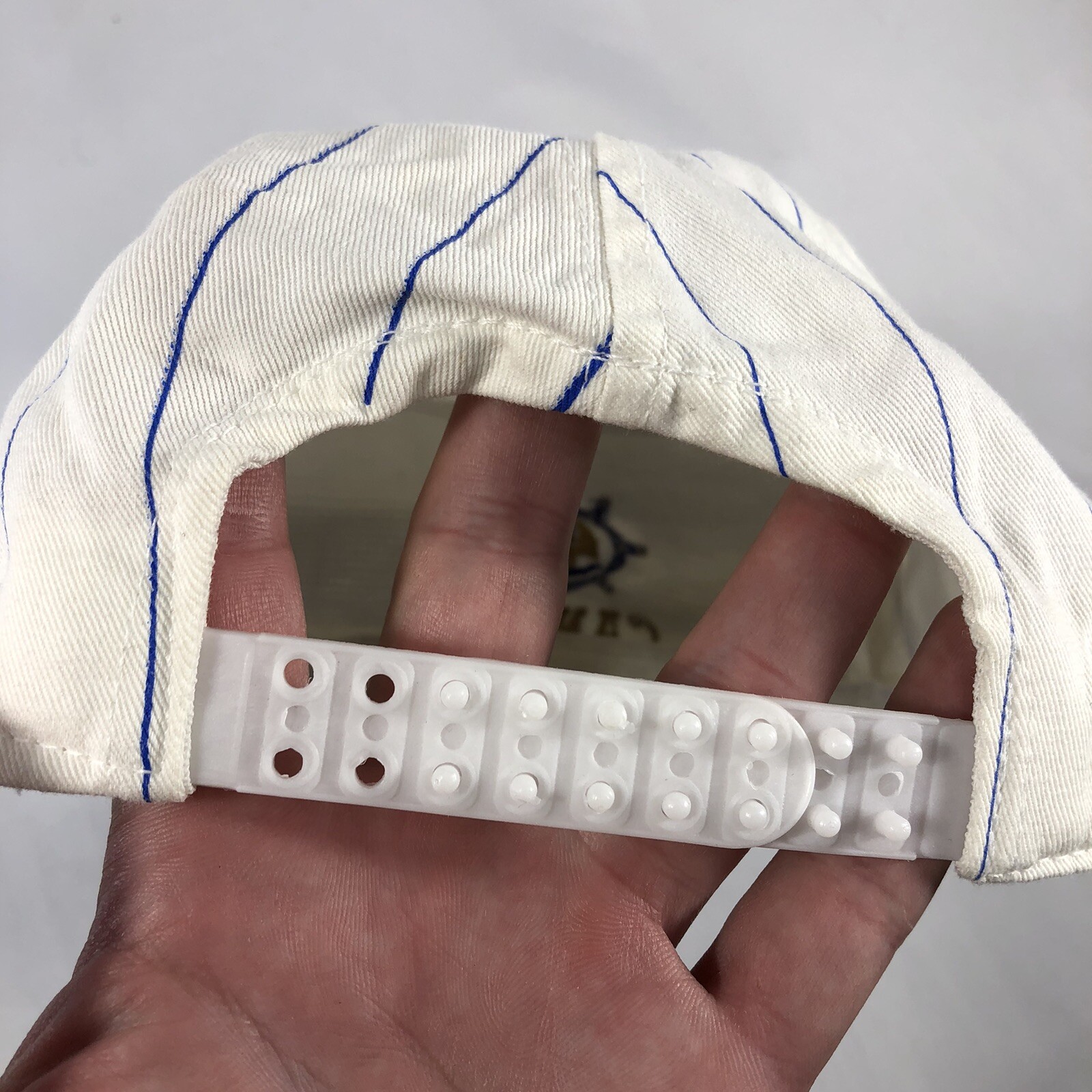 Vintage Cancun Mexico Pinstripes Souvenir Hat Cap Whi… Gem