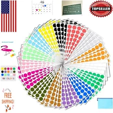 Pack of 2400 Round Color Coding Dot Stickers - 15 Vibrant Colors, Easy Storage