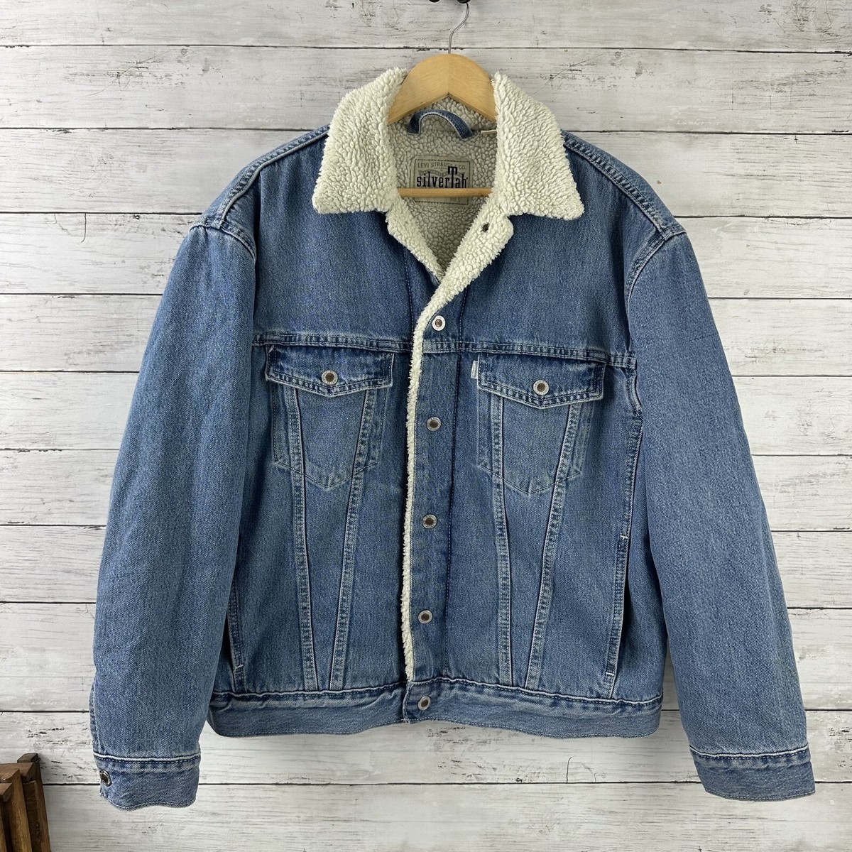 Levi's SilverTab Sherpa Lined Trucker Denim Jacket Blue Mens