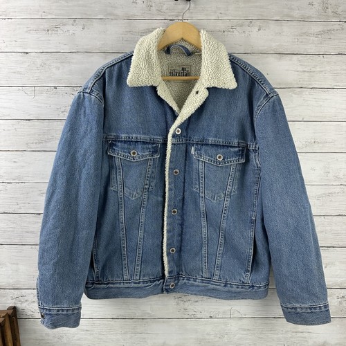 Levi's SilverTab Sherpa Lined Trucker Denim Jacket Blue Mens Small | eBay