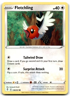 2021 Sword & Shield - Evolving Skies Fletchling a Basic/Common #138