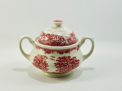 Vintage Royal Tudor Ware Olde England Red Sugar Bowl w/ Lid