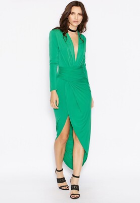 John Zack Green Plunge Maxi Wrap Dress Size UK 10 | eBay
