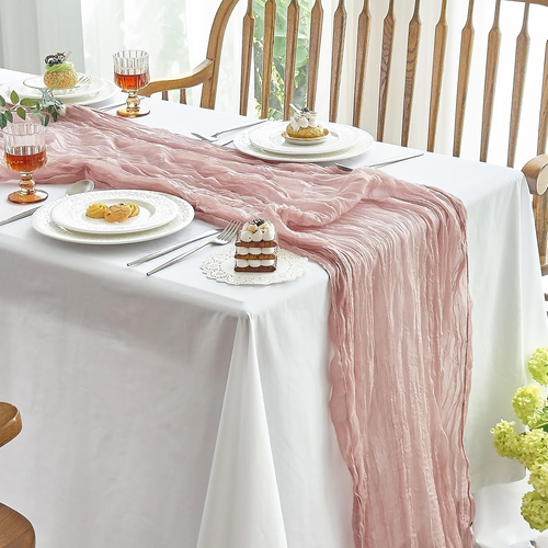 2 Pcs Cheesecloth Table Runner - 10Ft Dusty Pink Boho Gauze Cheese Cloth Table R