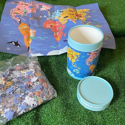 Ningbo Johnshen World Map 500-pcs Jigsaw Puzzle and Poster In Round Canister NEW