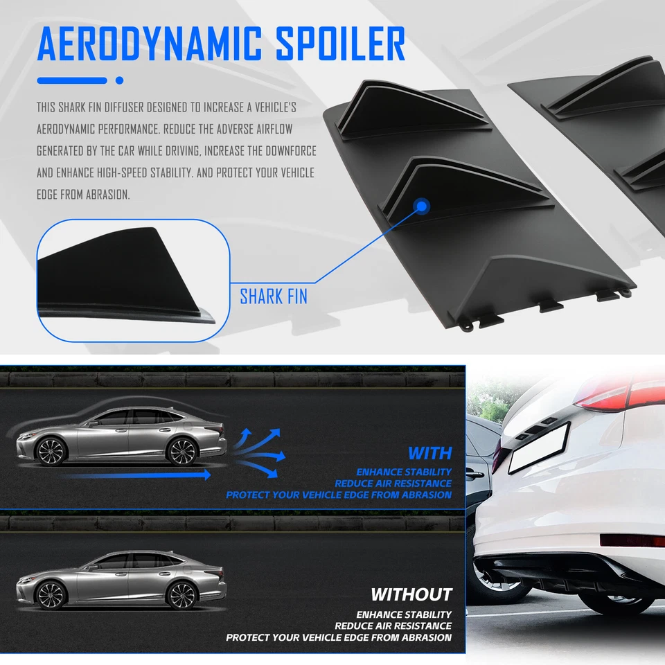 Matte Black 5 Fins Rear Bumper Diffuser Lip Spoiler Splitter For Hyundai Elantra - Image 3 of 4