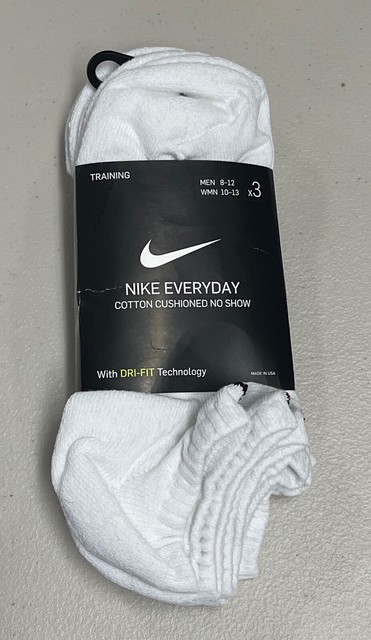 Nike Sx7673 White Training Everyday Cushion No Show Socks Pack of 3 Unisex  8-12 for sale online | eBay