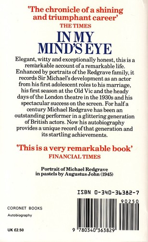 MICHAEL REDGRAVE - IN MY MIND'S EYE - Libro de bolsillo del Reino Unido 1984 - NUEVO/COMO NUEVO - Imagen 2 de 2