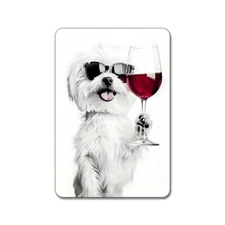Maltese Dog Drinking Wine - Cute Funny Kitchen Animals Sunglasses - Magnet