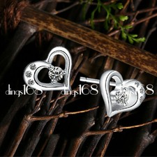 925 Sterling Silver Hypoallergenic Cute Open Heart Crystal Stud Earrings C1025