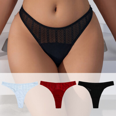 3 Pack Lot Sexy Womens Sheer Panties Thong G string High Cut Bikinis Lingeries