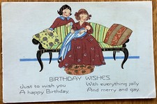 Victorian Girls Fashion Doll Birthday Vintage PAT 1930’s Postcard