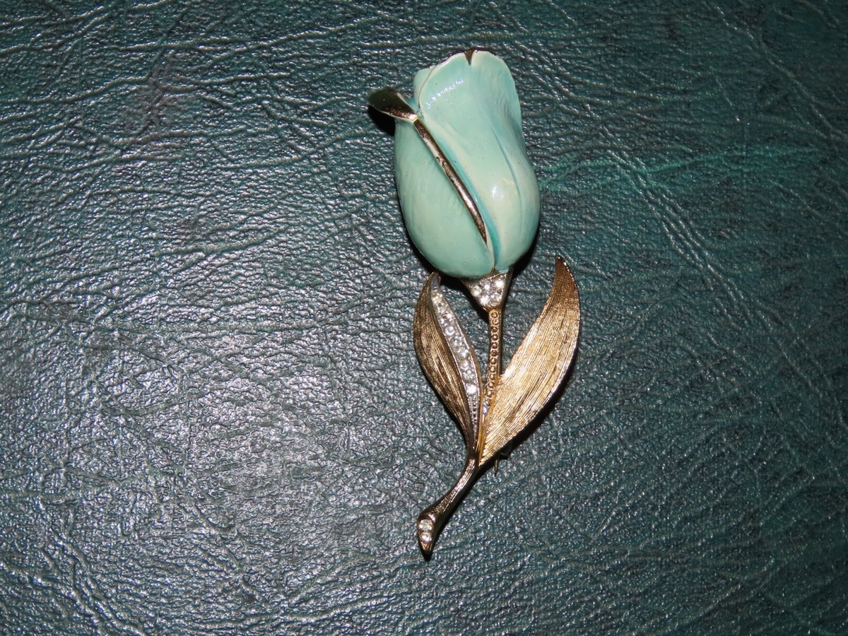 TULIP FLOWER PIN BROOCH SIGNED CAPRI Vtg ENAMEL RHINESTONES | eBay
