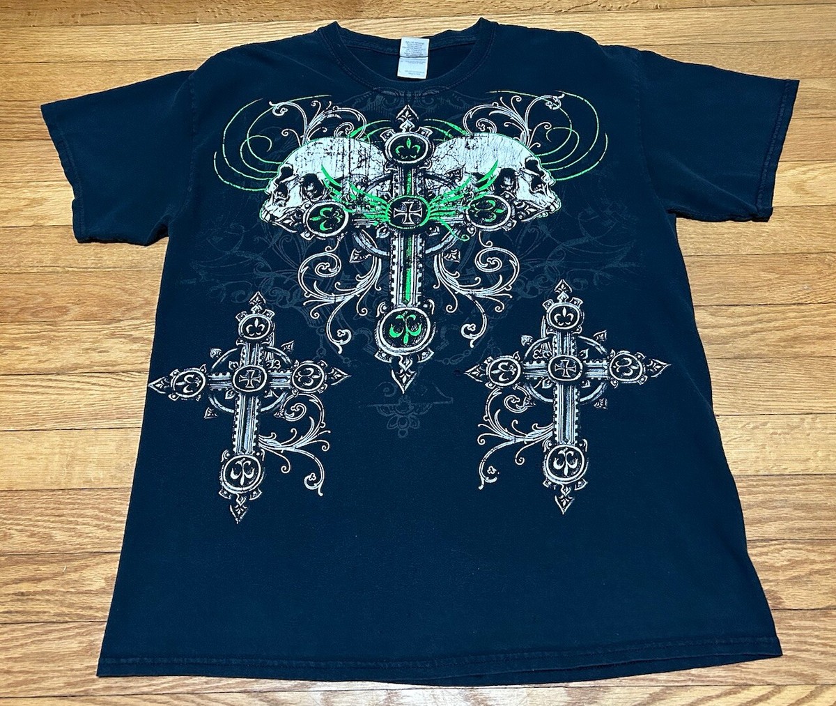 Y2K Affliction Style Skull Cross Big Print Type O Negative Style T