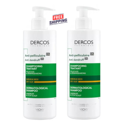 2 PACK, Dry* Vichy Dercos Anti-Dandruff DS Shampoo for Dry Hair 390ml/13.2oz