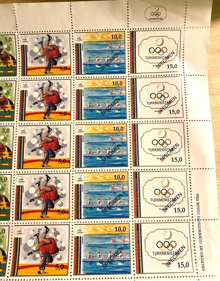 Hoja de estampillas de los Juegos Olímpicos de Turkmenistán 1992 x5 juegos ESPECIMEN Juegos de Verano de Barcelona Foto 4 de 4