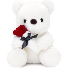 White Teddy Bear with Valentine's Rose 9" Plush Toy Stuffed Animal Gift