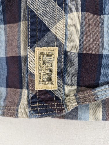 Harley Davidson Camicia Uomo XL Blu Contrasto Giogo Slim Fit Muscolo Western Plaid - Foto 5 di 13