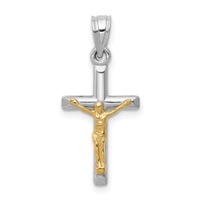 Echtes 14kt Bicolor Hohl Kruzifix Charm