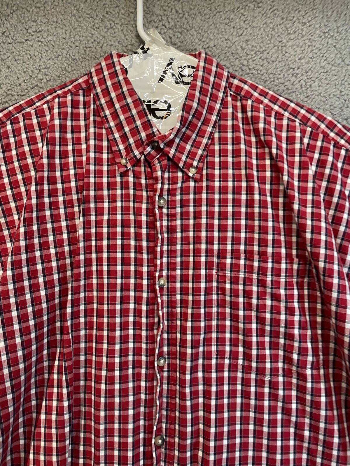 Wrangler Mens 2XL Short  Sleeve Collared Button Down Dress Shirt Red Plaid thumbnail 2