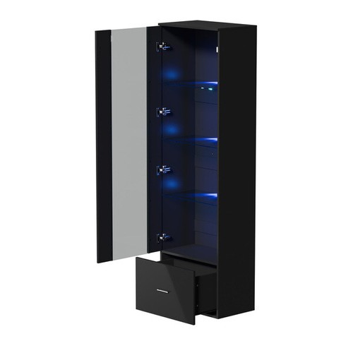 Display Cabinet Buffet Sideboard LED Light High Gloss Glass Door Black - Picture 7 of 7