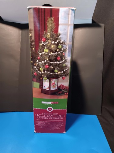 24" Tabletop Christmas Tree Battery Operated with Lights & Lighted Wood Base - Picture 2 of 21
