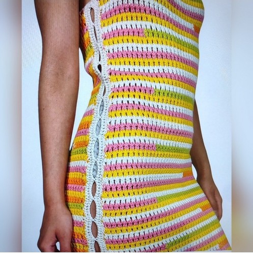 Camila Coelho Rhea Crochet Open Stitch Mini Dress Revolve Boho Size Small Womens